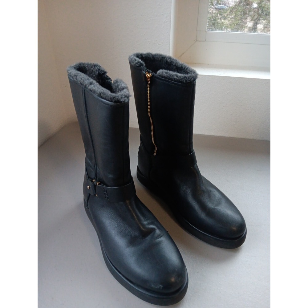 Ugg Berge Boot Womens 6 Short Fur Lined Black Equestrian Buckle Warm Booties - Picture 1 of 13